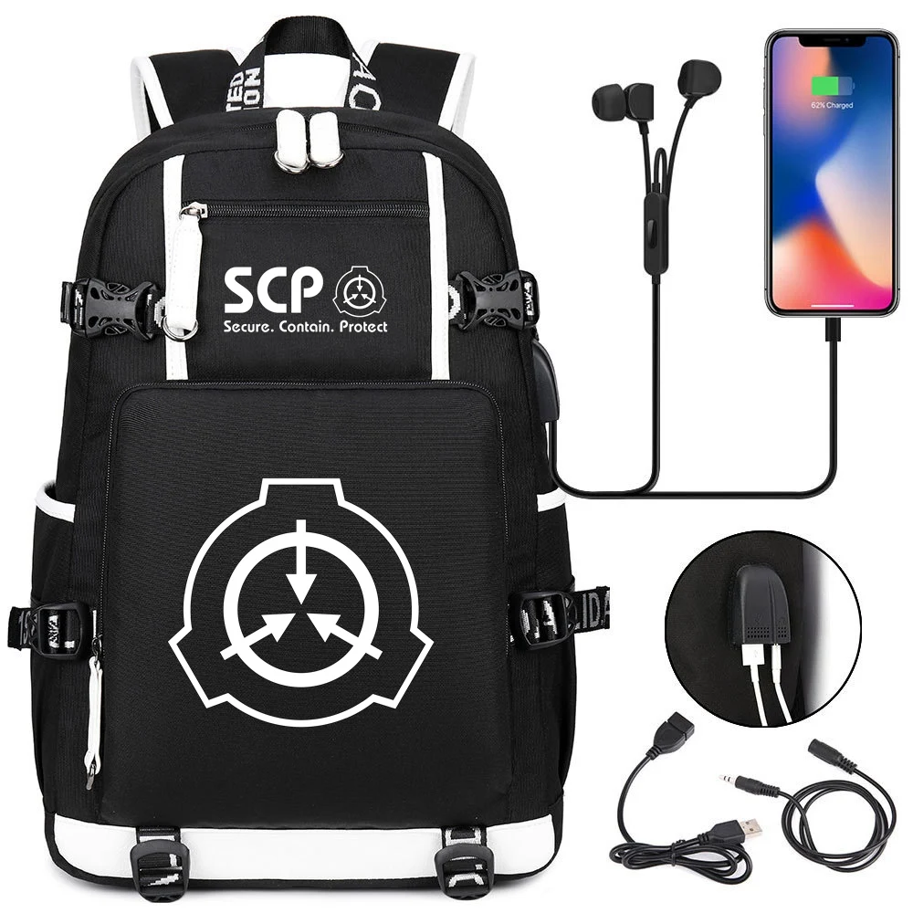 Фото SCP Foundation Backpack Black Bookbag Cartoon School Bags for Teenage Kids Travel Bagpack USB Laptop Shoulder Багаж и сумки SCP Foundation Backpack Black Bookbag Cartoon School Bags for Teenage Kids Travel Bagpack USB Laptop Shoulder Багаж и сумки