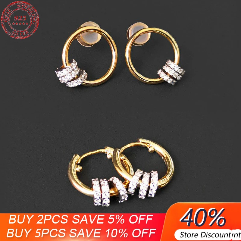 

S925 Sterling Silver Round Diamond Transfer Bead Earrings Female Three Ring Smart Earrings Female Fashion Luxury Monaco Jewelry