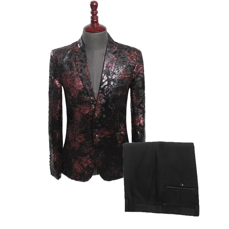 Мужской Жаккардовый смокинг с цветочным принтом Модный деловой костюм пиджак