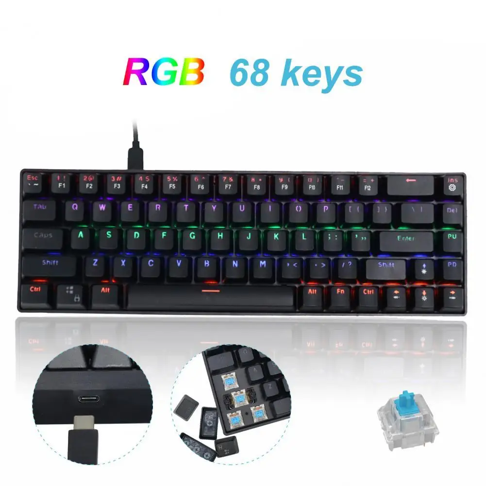 

DK68 Mechanical Keyboard Blue Axle Mixed Backlight Waterproof 68 Keys Type-C Mini Wired Keyboard for Computer Mechanical Keyboar