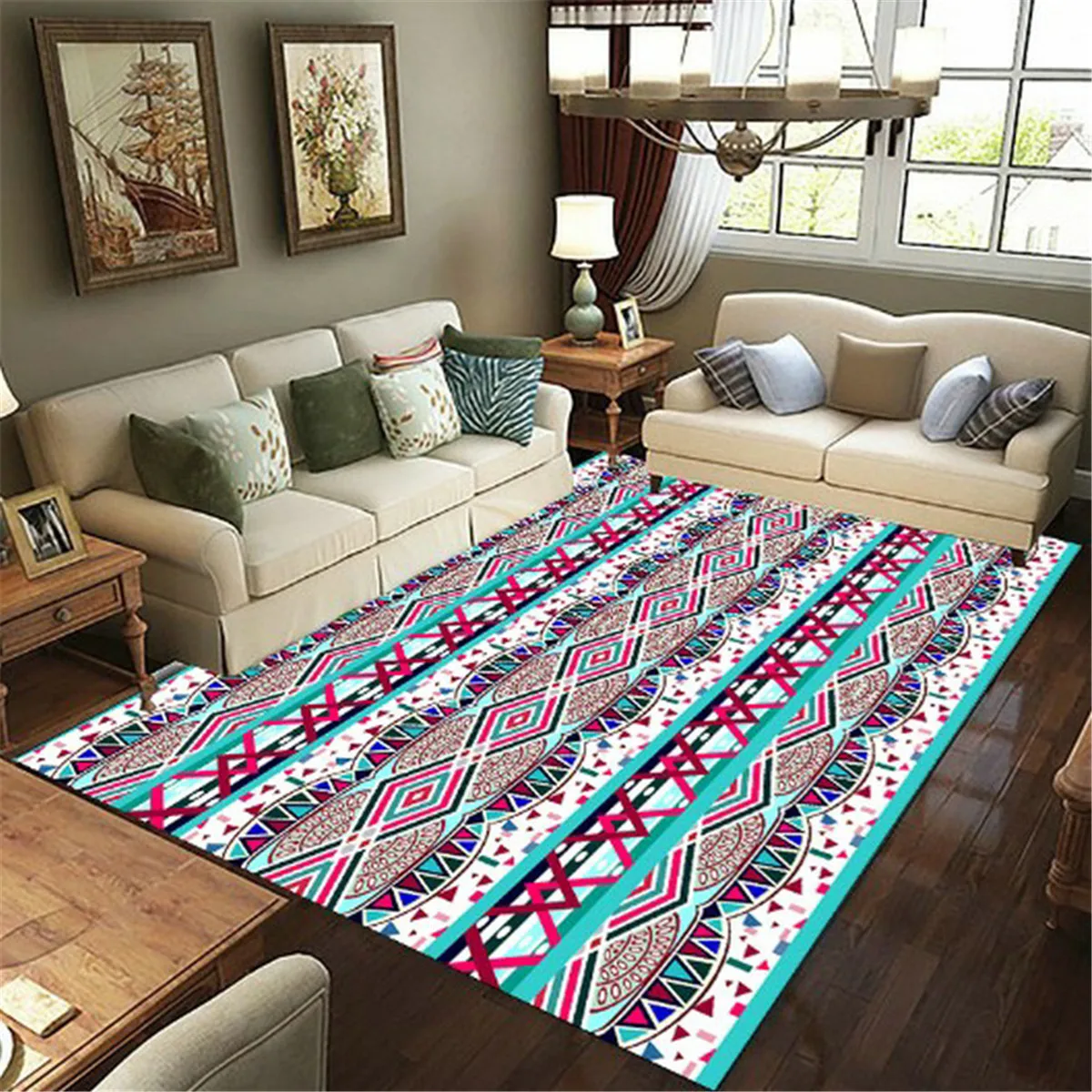

Ретро коврик с геометрическим рисунком для гостиной, фланелевый коврик с принтом для спальни, нескользящий напольный коврик 02