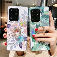 laser flower phone case for samsung galaxy note 20 10 9 plus a41 a31 a21s a20s a20 finger ring bracket imd protect back cover