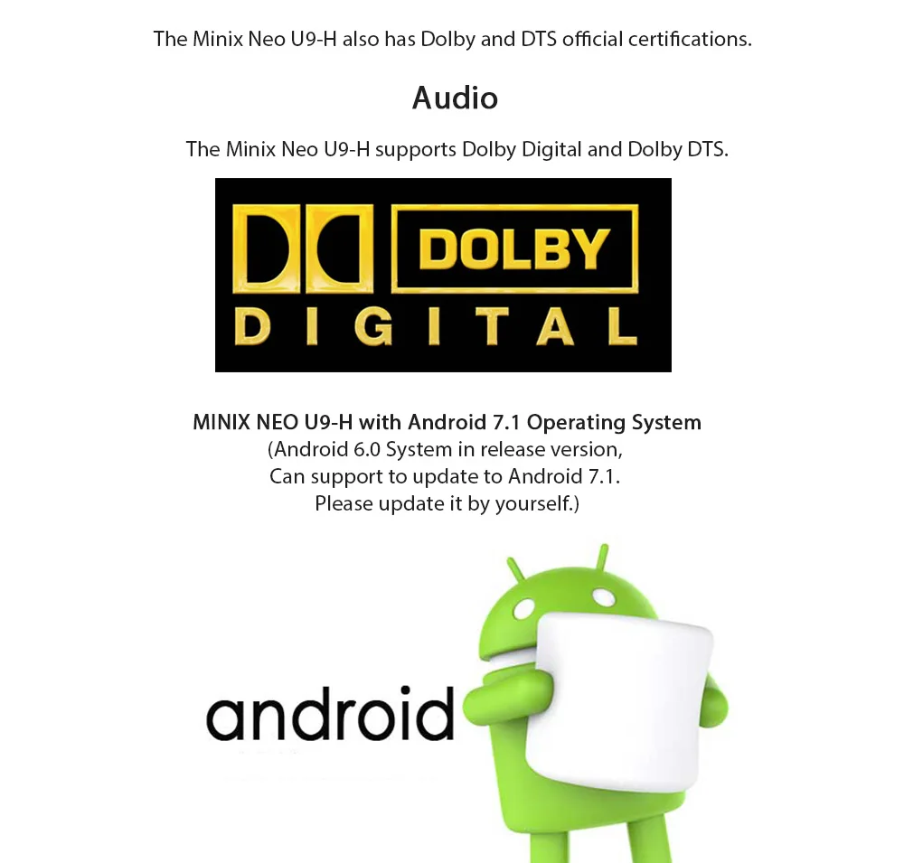 MINIX NEO U9-H Android 7,1 tv Amlogic S912-H Восьмиядерный Smart tv Box 2 ГБ DDR3 16 ГБ+ NEO A3 Voice Air mouse 4K HDR wifi телеприставка