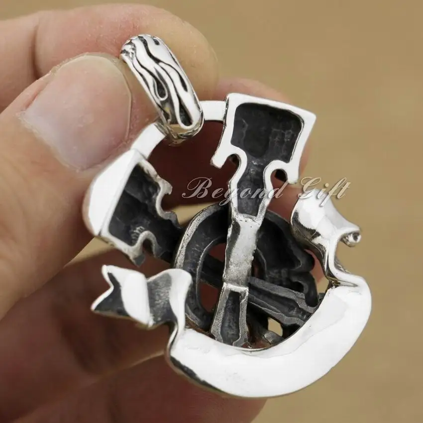 Огромный тяжелый 925 пробы Серебряный Уникальный Череп Крест Мужская подвеска для