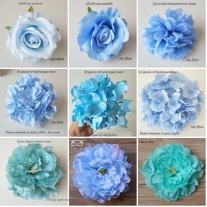 Blue Artificial Silk Rose Hydrangea Flower Bridal Bouquet Wedding Guide Office Valentine's Day Party Home DIY Decoration Flowers