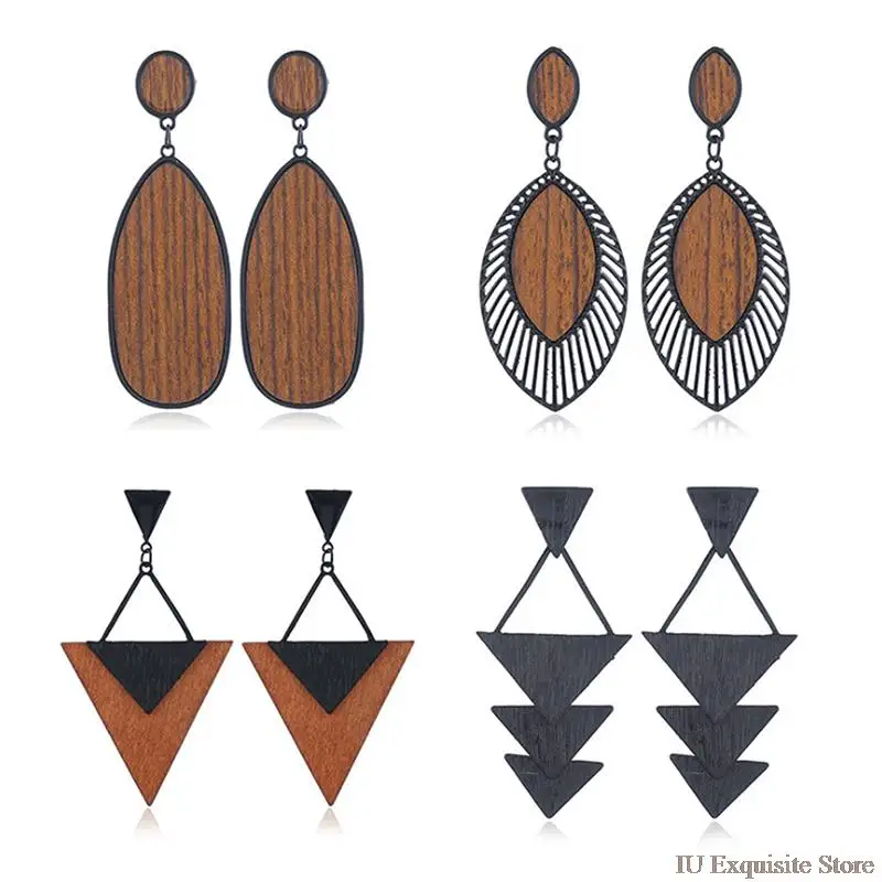 

Vintage Elegant Wood Dangel Earrings For Women Fashion Bohemian 1 Pair