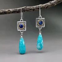 bohemian retro square inlaid blue lapis lazuli water drop earrings womens long party gifts accessories jewelry earrings