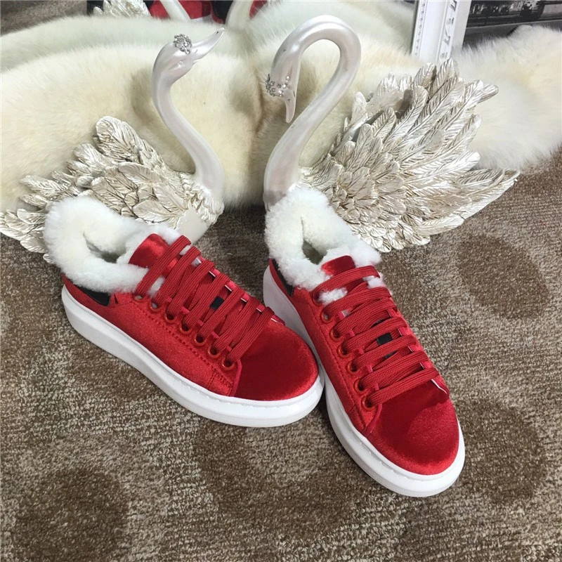 Новые модные бархатные женские кроссовки со шнуровкой зимние носки меховые