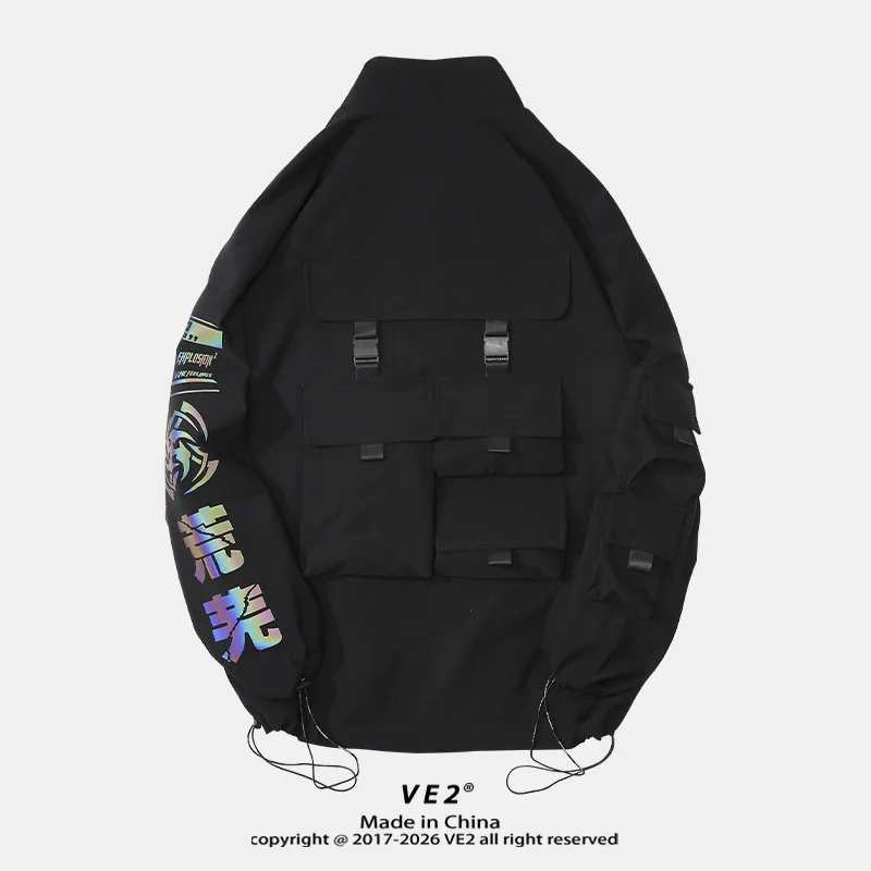 

Ve2 new functional wind reflective printing jacket men's three dimensional multi pocket tooling coat