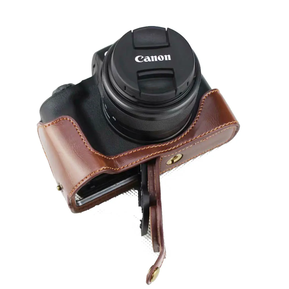 New PU Leather Camera Case Bag For Canon EOS M50 Mark II Half Body Cover Open battery Black Coffee Brown | Электроника