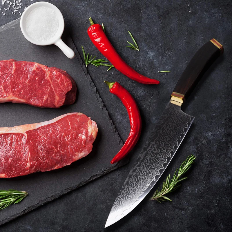 

Kitchen Knife Japanese VG10 Damascus Steel Meat Slicer Vegetable Fish Fillet Professional Chef Gyuto Knives with Ebony Handle 46