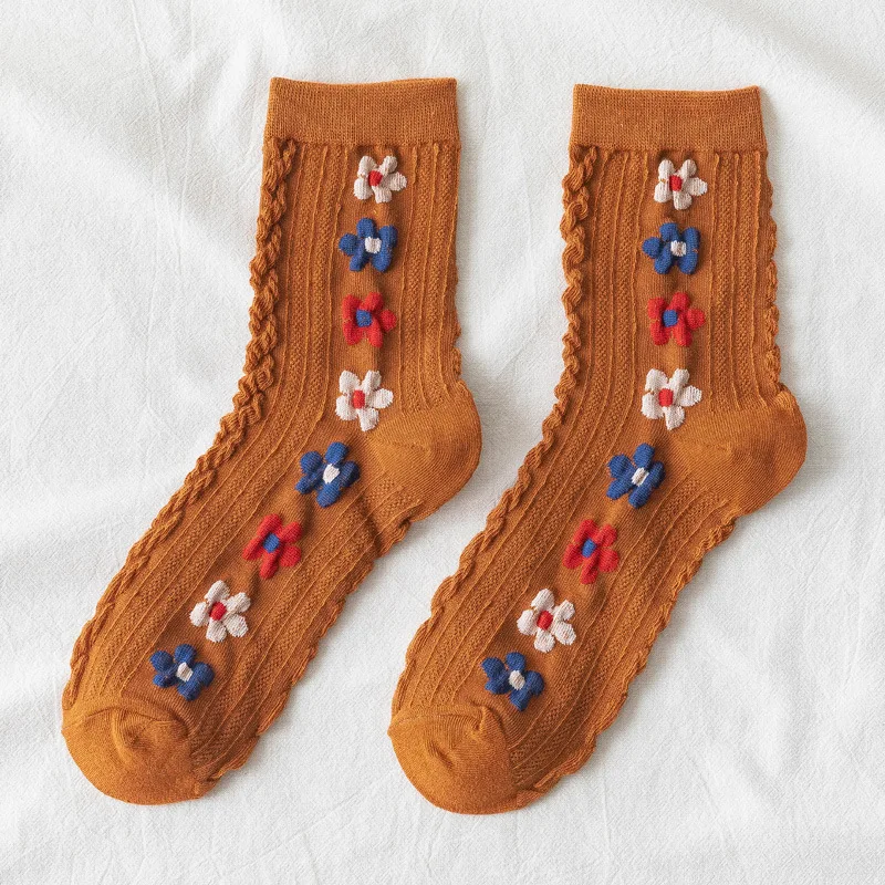 

New Vintage Cotton Women Socks Autumn Winter Fashion Harajuku Retro Kawaii Floral Socks for Women Japanese Cute Socks Streetwear