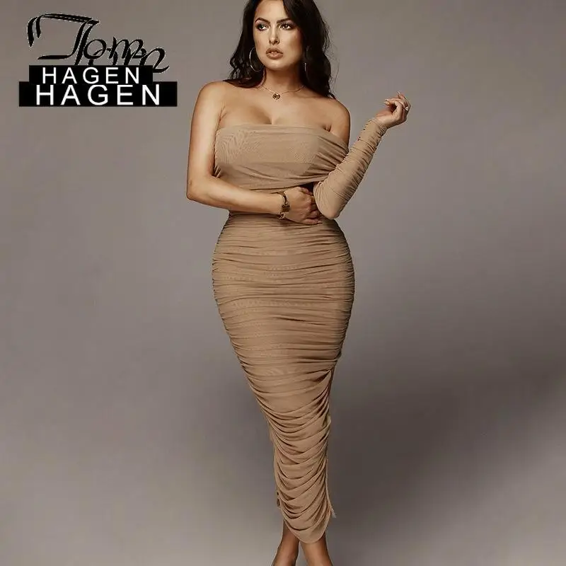 Женское облегающее платье миди с открытой спиной Tom Hagen Элегантное коктейльное