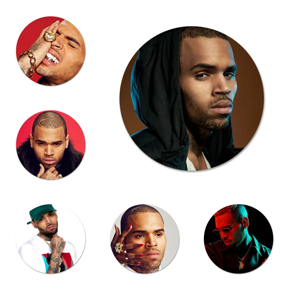 Chris Brown xxl tattoo Colorful Cute Icons Pins Badge Decoration Brooches Metal Badges For Clothes Backpack Decoration 58mm
