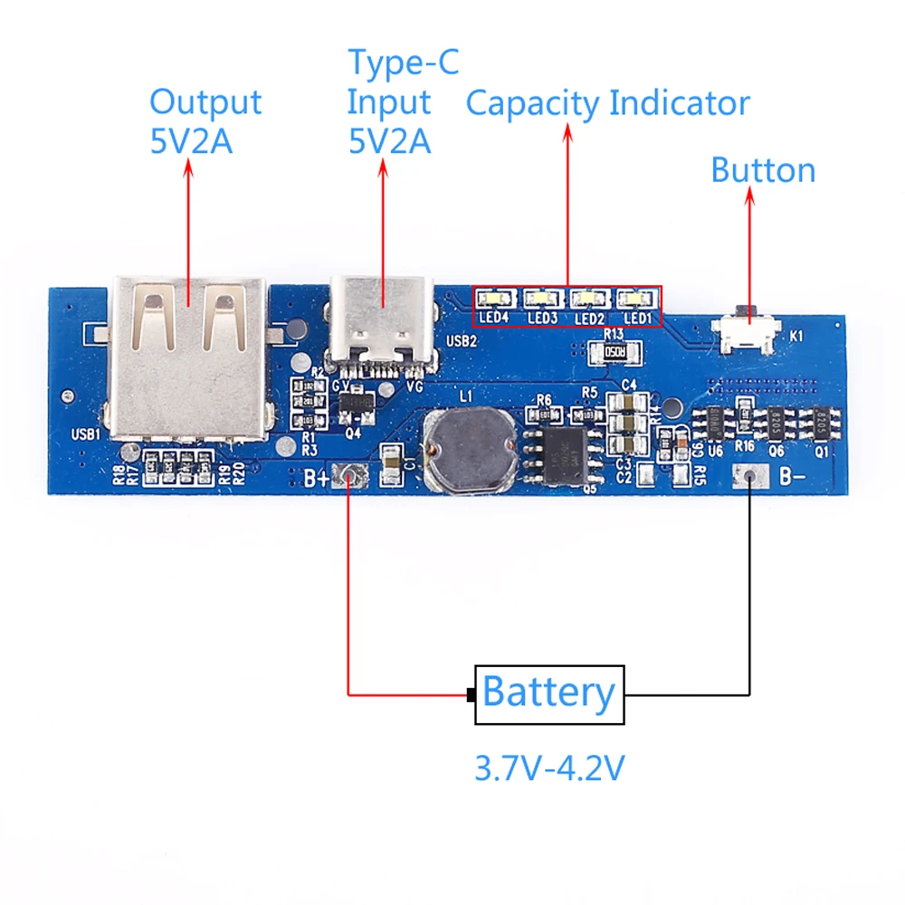 Зарядная плата для литиевой батареи DIY Kit модуль 3,7 в до 5 В 2A type-C USB зарядное устройство Dis зарядное устройство модуль универсальный для type-c мобильных устройств
