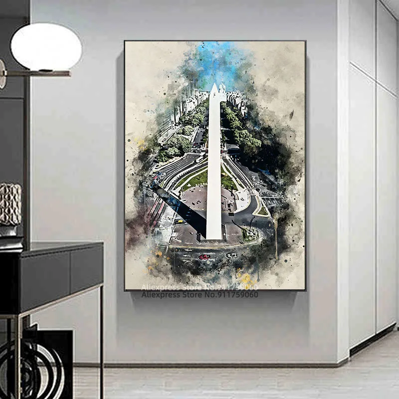 Акварель в стиле аргентинского Буэнос-Айреса с кистями-брызгами Картина на