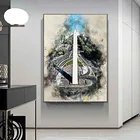 Акварель в стиле аргентинского Буэнос-Айреса с кистями-брызгами Картина на холсте Печать настенных картин для гостиной