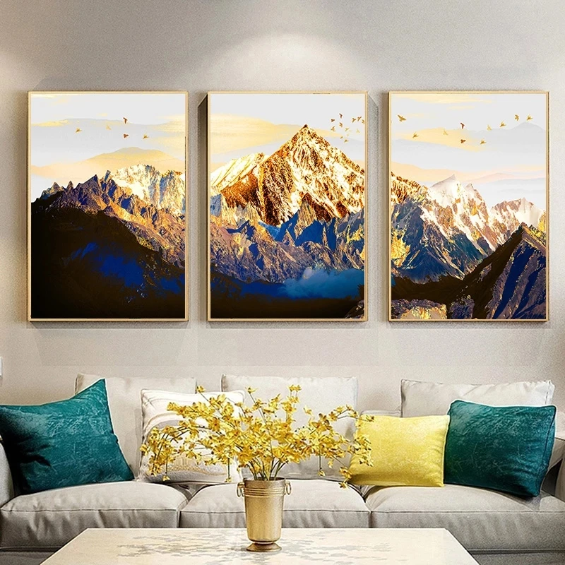 

Golden Mountains Canvas Wall Art Pictures For Living Room 3 panels Modern Painting Landscape Posters Indoor Home Decorations