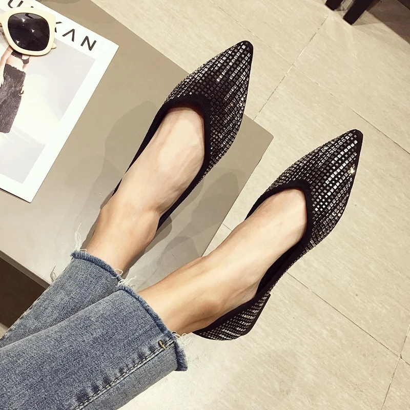 Bling Flat Shoes Women Fashion Ballerinas Pointed Toe Ladies Dress Moccasins Rhinestone Foldlable Summer Ballet Flats Woman 2020 | Обувь
