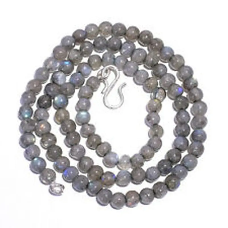 

6mm Natural Labradorite Gemstone Round Smooth Beads Necklace 18"925 Silver Clasp