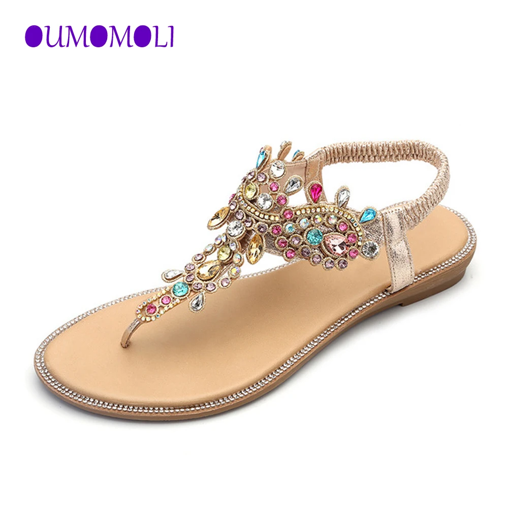 

Woman Sandals Women Shoes Rhinestones Chains Thong Gladiator Flat Sandals Crystal Chaussure Plus Size 36--41 Q068