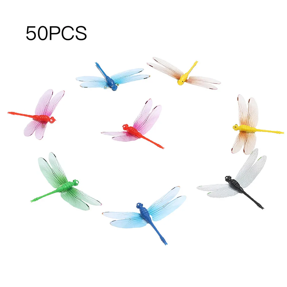 

Dragonfly Stakes Decoration Lifelike For Home Outdoor 50PCS Exquisite Color Mixing Yard Craft Small 50pcs PVC Window Gardening