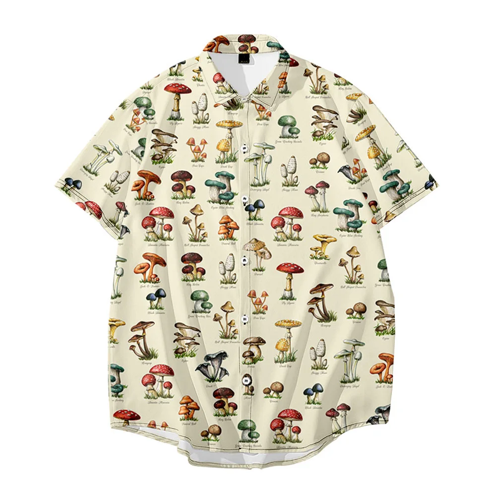 

Men Casual Mushroom Print Shirt Lapel Neck Streetwear Short Sleeve Tops Loose Hawaiian Shirt Men XXS-6XL