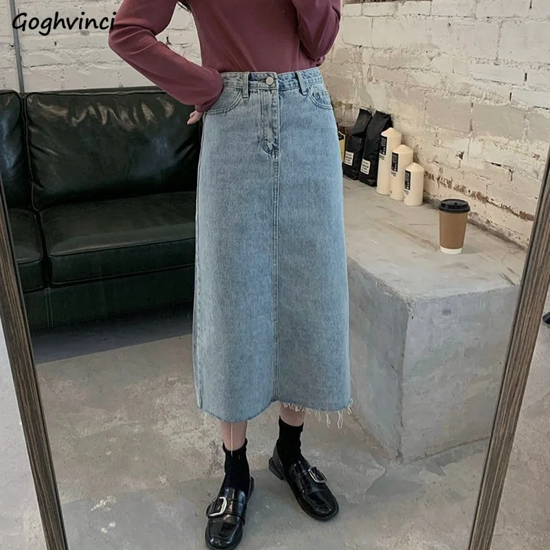 

Skirts Design Simple Leisure Harajuku Fur-lined Students Side-slit Denim Korean Style Elegant Pockets All-match Fashion Vintage