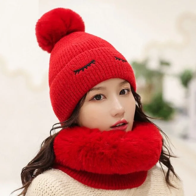 JIUCE028 зимний женский комплект из двух предметов толстые вязаные шапочки с
