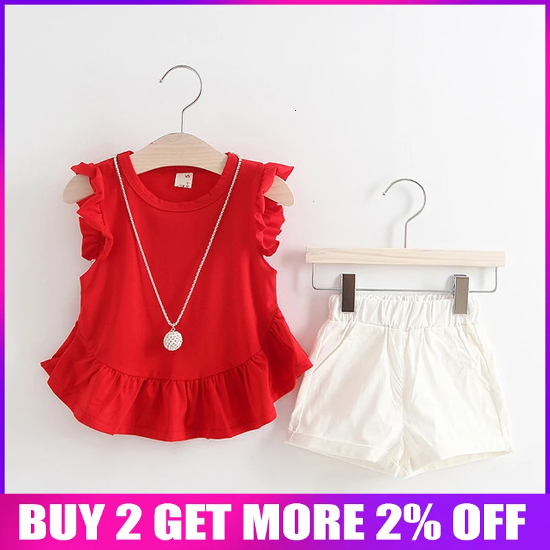 Комплекты летней одежды для девочек модные топы малышей + шорты спортивные