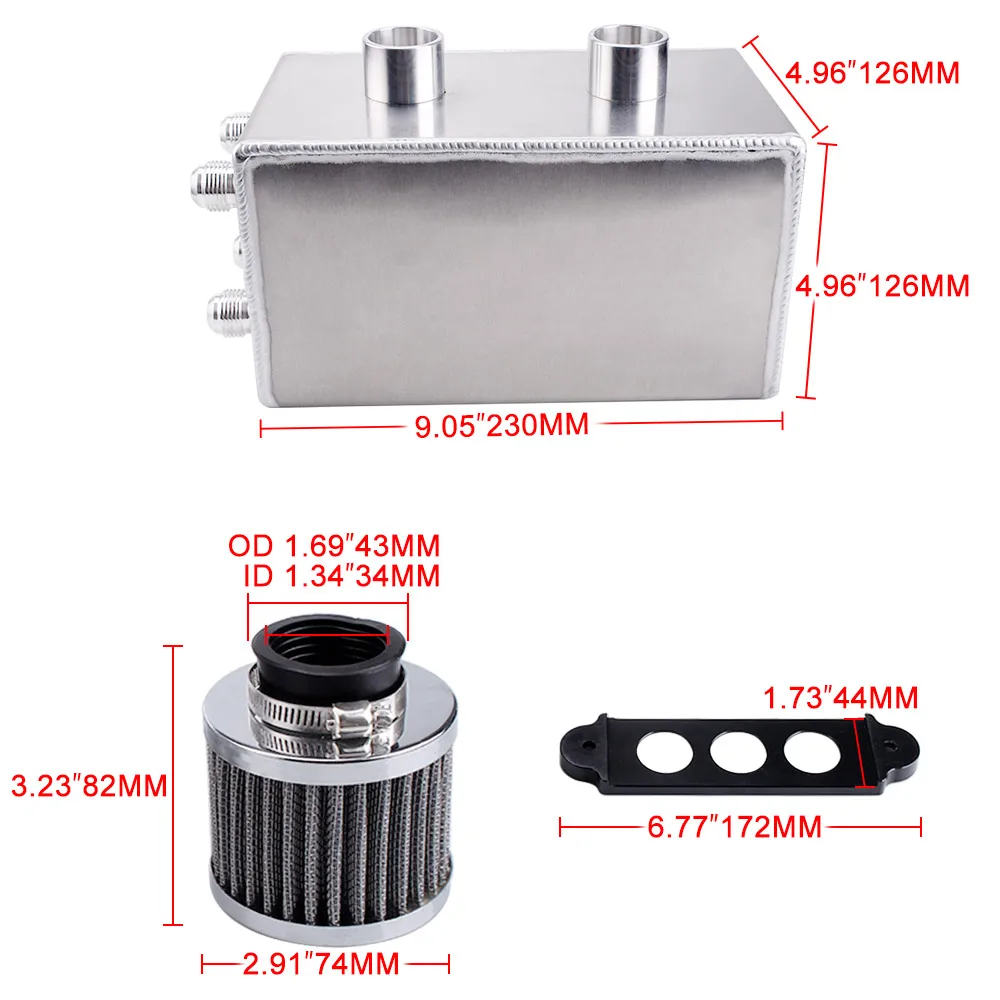 RASTP-3.5L алюминиевый серебристый черный 4-портовый масляный бак двигателя/бак с