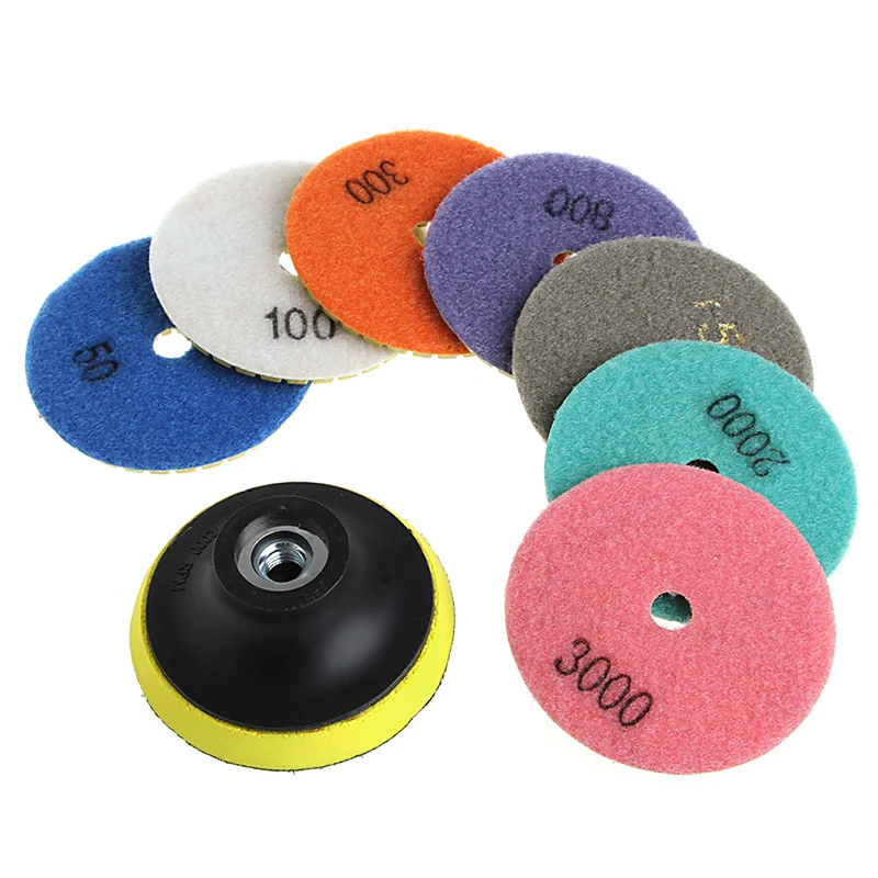 

8Pc Diamond Polishing Pads 3\"/4\" Granite Marble Concrete Stone Grinding Discs 62KC