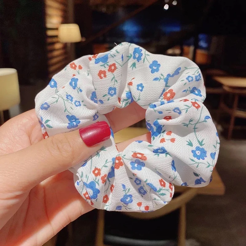 

Flowers Print Elastic Hair Bands Hair Tie Headdress Sweet Hair Loops Hair Ring Scrunchies White Headbands Ponytail Headdress