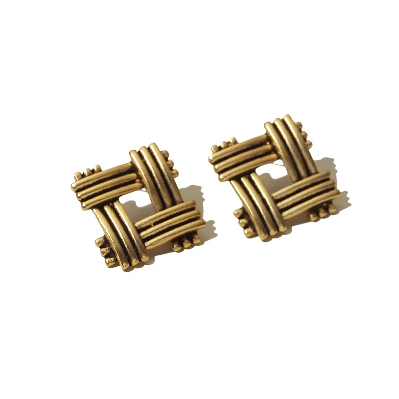 

Korean Antique Gold Geometric Square Stud Earrings Fashion Vintage Resin Crystal Stone Charm Earrings For Women Jewelry Brincos