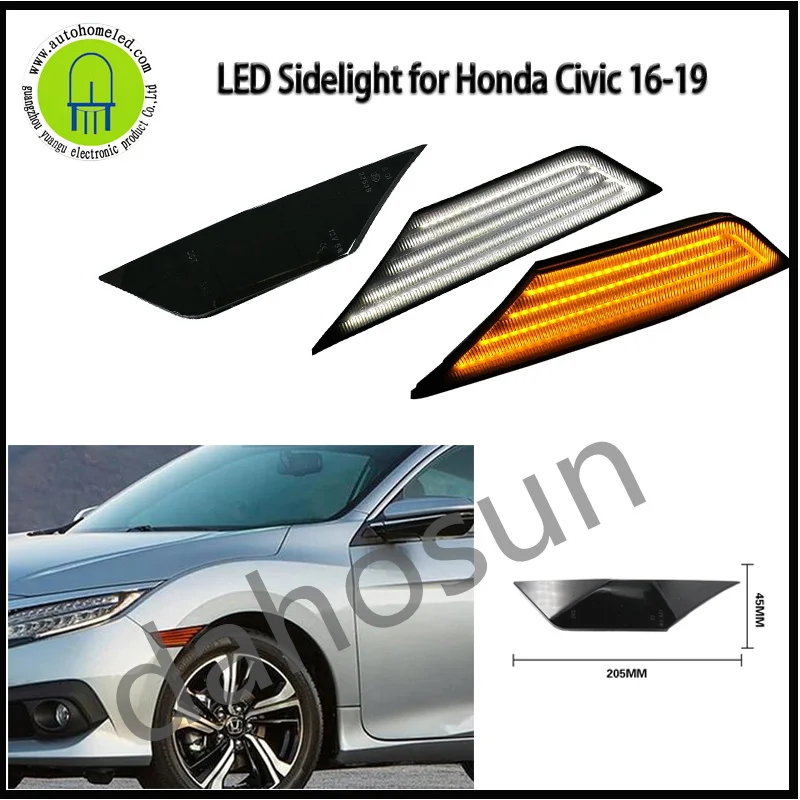 

2pcs LED Front Side Marker Dynamic Flowing Turn Signal Repeater Light Blinker for Honda Civic 2016-2019 Sidelight