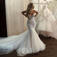 elegant white illusion mermaid wedding dresses sweetheart lace appliques long train fish tail princess sleeveless bridal gowns