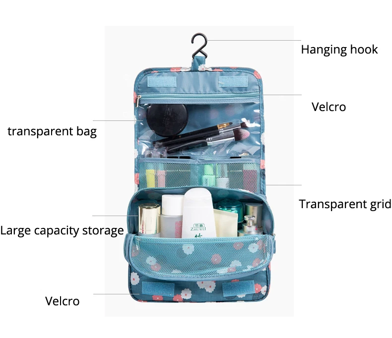 

New Waterproof Packing Cubes Travel Large Capacity Storage Bag Portable Hook Wash Cosmetic Bag Fashion Travel Accessories