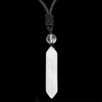 natural double pointed clear crystal quartz pendant gemstone black braided rope reiki healing fashion round bead white quartz