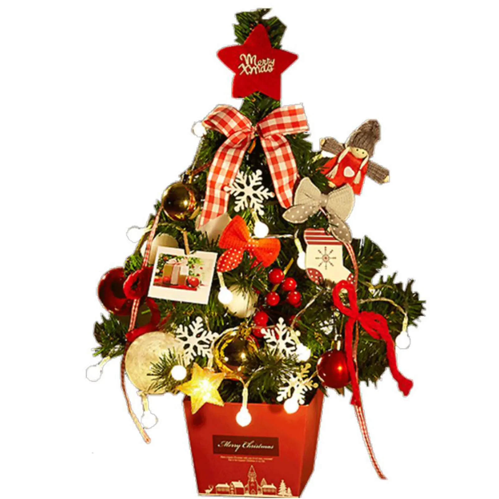 

Newest Arrival Mini Christmas Tree Tabletop Xmas Pine Tree with LED String Lights Ornaments for Home Decoration