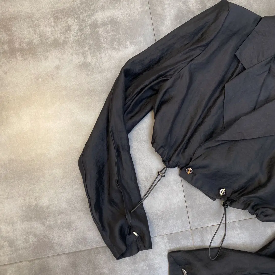 

ZCSMLL 2021 summer lapel shoulder pads long-sleeved drawstring waist European American street tide ultra-thin anti-sei coat