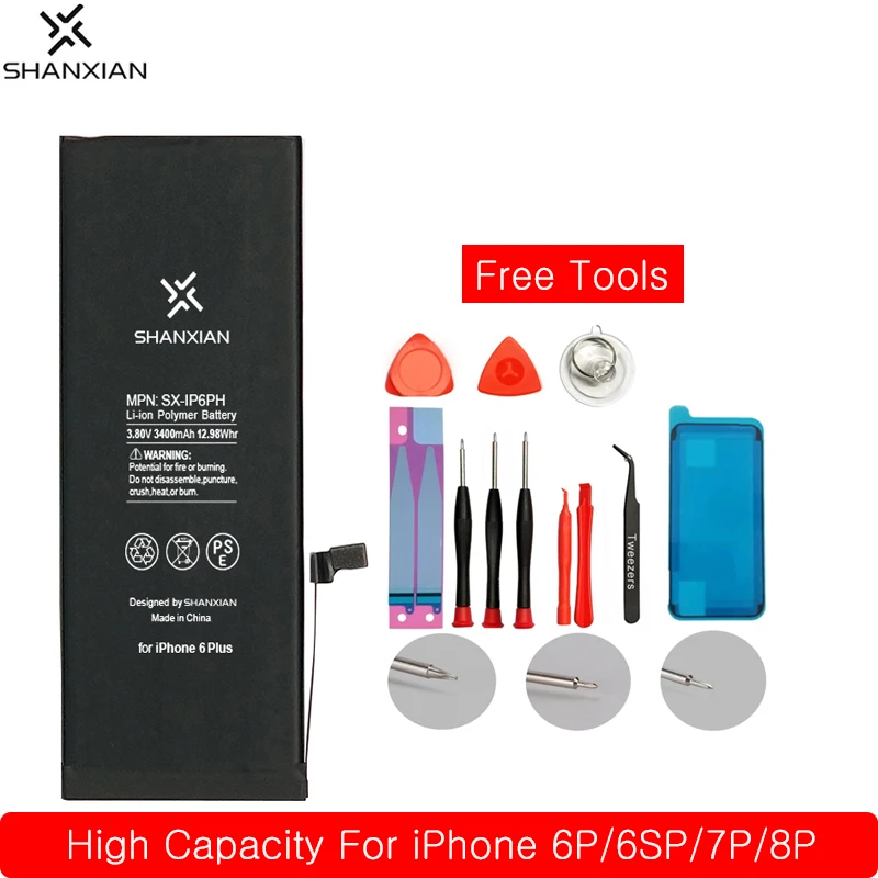 SHANXIAN Расширенная емкость запасная батарея для iPhone 6 Plus 6S 7 8 3400mAh Мобильный телефон