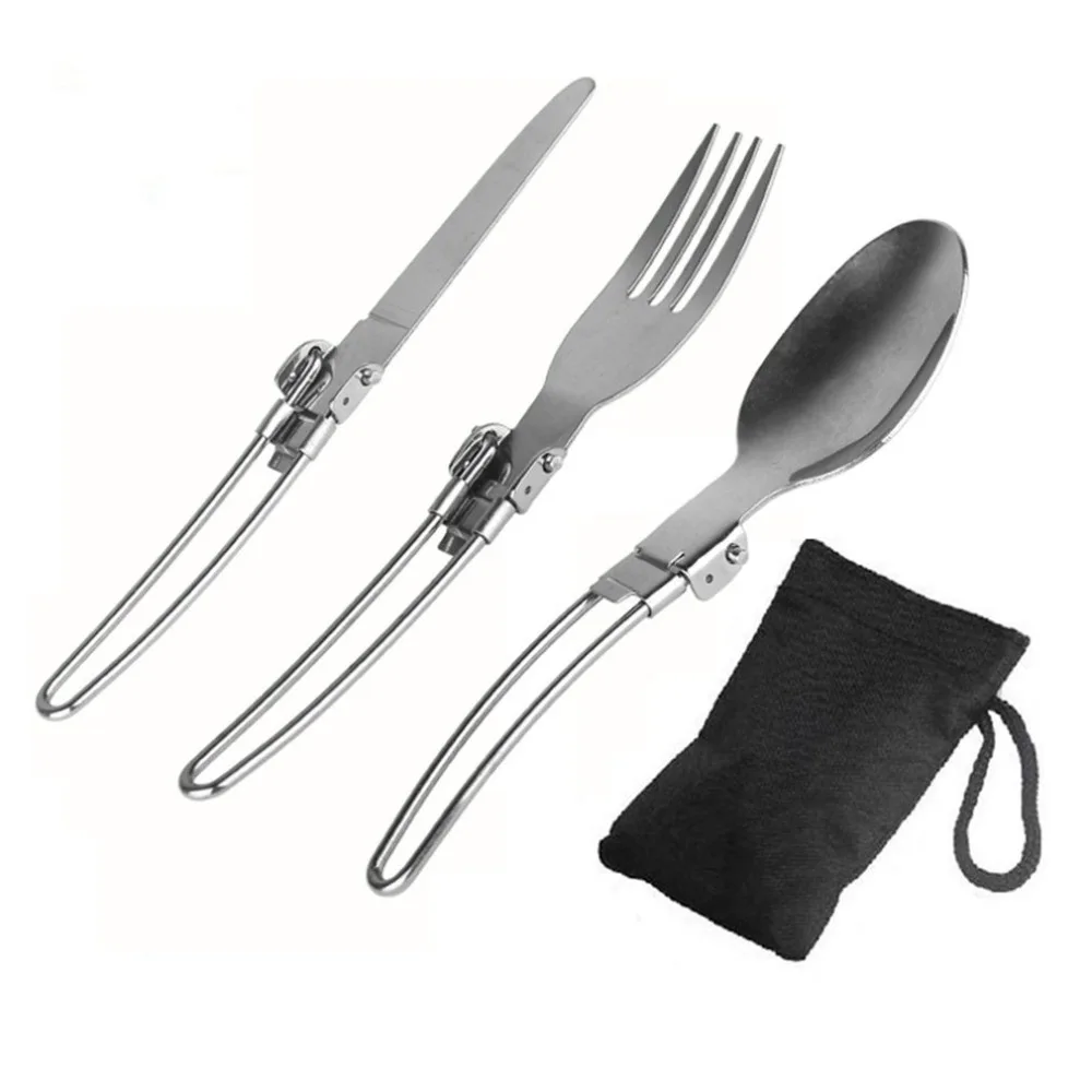 

Long cookware backpack Spork fork stainless steel fold knife utensil spoon set combo Picnic camp cutlery tableware flatware