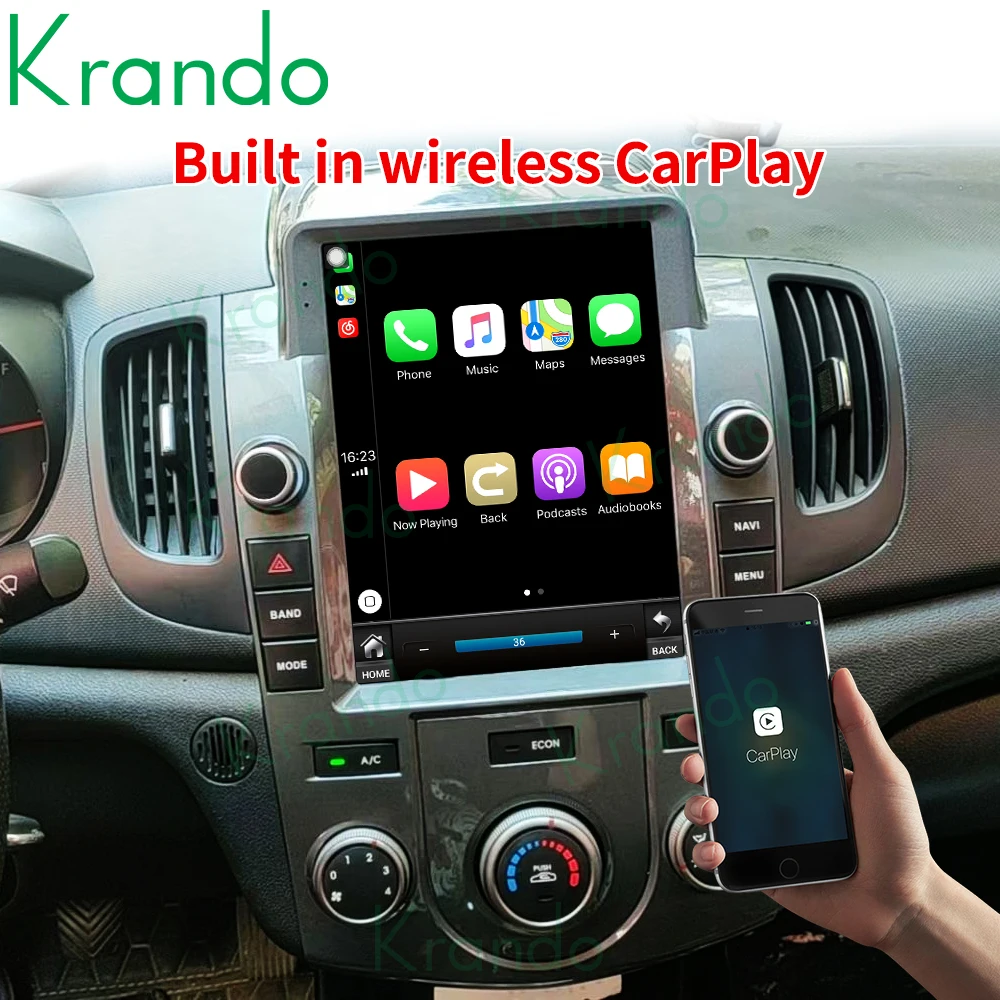 구매 Krando 안드로이드 10.0 6G 128G 테슬라 수직 화면 자동차 멀티미디어 라디오 GPS 기아 포르테 2008-2014 무선 카플레이 헤드 유닛, 기아 포르테 수직 화면
