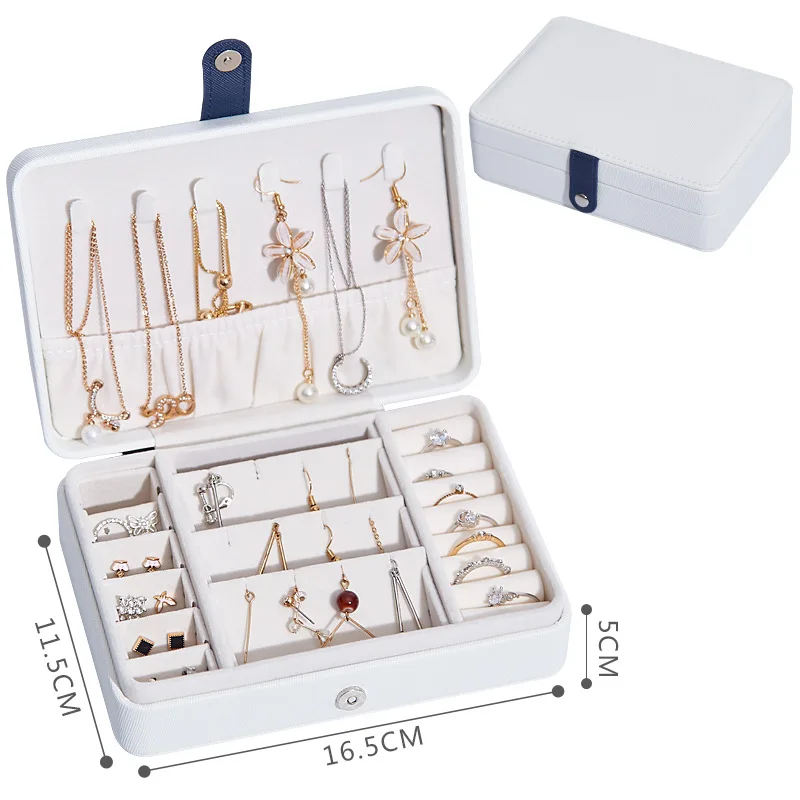 Almacenamiento de joyas port&aacute;til de viaje Simple, caja de almacenamiento de joyas de anillo de cuero PU, pendientes, Boda nupcial, fiesta, aniversario, caja de regalo-5