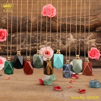 natural green adventurines lapis stone multifaceted essential oil perfume bottle gold pendant necklace for women jewelry gift