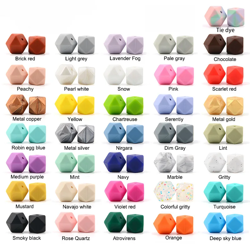 LOFCA-15 cuentas de silicona hexagonales de 17mm para manualidades, colgante para collar de dentici&oacute;n, cuentas de dentici&oacute;n de grado alimenticio-1