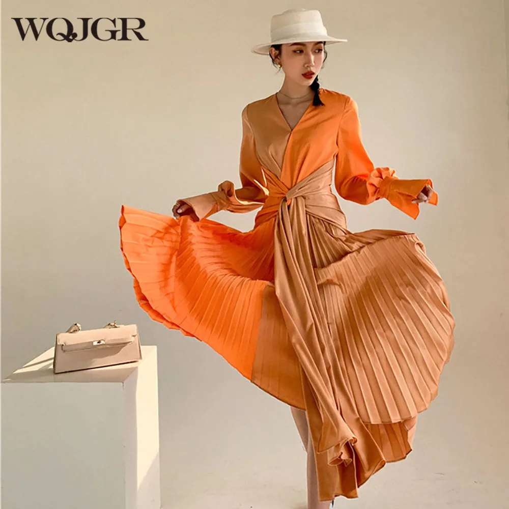 WQJGR Summer Dresses Woman 2023 High Waist Long Sleeve Patchwork Design Dress Fashion Party Night Elegant Vestidos De Fiesta