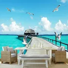 3D настенная роспись, Современный Морской пейзаж, деревянный мост, обои для гостиной, ресторана, фон, настенная наклейка, водонепроницаемые обои
