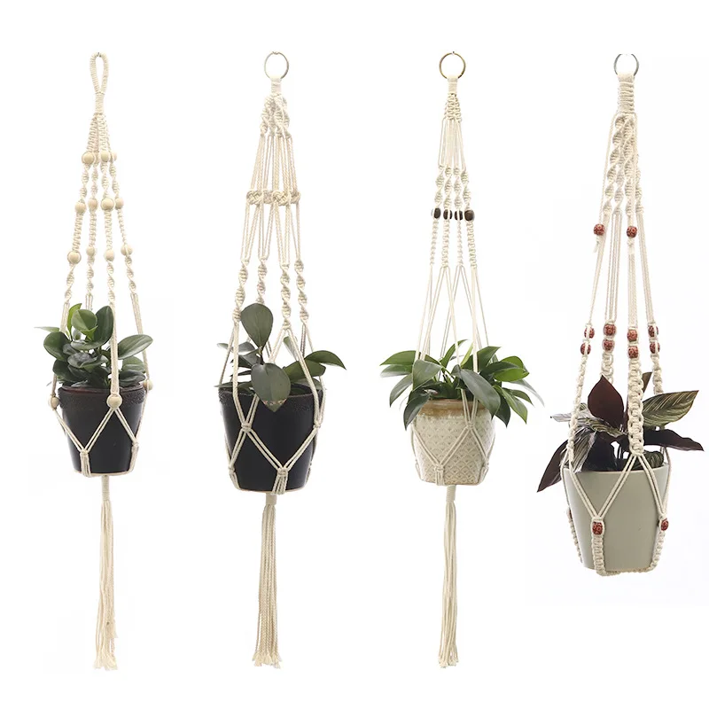 

Hand Made Flower Pot Hanging Basket Bohemian Flower Pot Stand Balcony Ornaments Knotted Hanging Rope Home Gardening Supplies