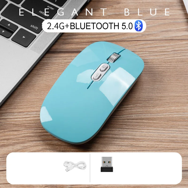 Elegant Blue Элегантная перезаряжаемая Bluetooth 5,0 Беспроводная Бесшумная оптическая мышь с двойным режимом 2,4G Бесшумная эргономичная мышь для ноутбука - Цвет: Elegant Blue